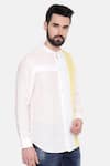 Mayank Modi - Men_White 100% Linen Plain Colorblock Shirt _Online_at_Aza_Fashions