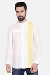 Buy_Mayank Modi - Men_White 100% Linen Plain Colorblock Shirt _Online_at_Aza_Fashions