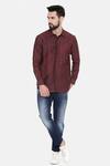 Buy_Mayank Modi - Men_Maroon 100% Linen Striped Pattern Shirt  _at_Aza_Fashions