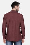 Shop_Mayank Modi - Men_Maroon 100% Linen Striped Pattern Shirt  _at_Aza_Fashions