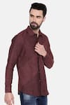 Mayank Modi - Men_Maroon 100% Linen Striped Pattern Shirt  _Online_at_Aza_Fashions