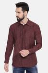 Buy_Mayank Modi - Men_Maroon 100% Linen Striped Pattern Shirt  _Online_at_Aza_Fashions