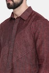 Mayank Modi - Men_Maroon 100% Linen Striped Pattern Shirt  _at_Aza_Fashions