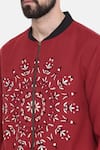 Mayank Modi - Men_Red Malai Cotton Embroidery Mandala Jacket _at_Aza_Fashions