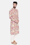 Mayank Modi - Men_Beige Cotton/linen Printed Floral Kurta Set _Online_at_Aza_Fashions