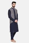 Mayank Modi - Men_Blue Silk/chanderi Printed Geometric Kurta Set _Online_at_Aza_Fashions