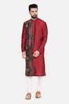 Buy_Mayank Modi - Men_Red Silk/chanderi Printed Floral Kurta Set _Online_at_Aza_Fashions