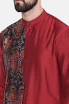 Mayank Modi - Men_Red Silk/chanderi Printed Floral Kurta Set _at_Aza_Fashions