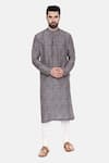 Buy_Mayank Modi - Men_Blue Bemberg Linen Printed Geometric Kurta Set  _at_Aza_Fashions