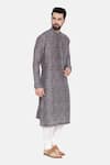 Mayank Modi - Men_Blue Bemberg Linen Printed Geometric Kurta Set  _Online_at_Aza_Fashions