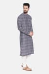 Mayank Modi - Men_Blue Bemberg Linen Printed Floral Kurta Set  _Online_at_Aza_Fashions