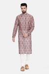 Buy_Mayank Modi - Men_Red Silk Chanderi Printed Floral Kurta Set _at_Aza_Fashions