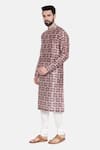 Shop_Mayank Modi - Men_Red Silk Chanderi Printed Floral Kurta Set _Online_at_Aza_Fashions