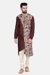 Buy_Mayank Modi - Men_Brown Silk/chanderi Printed Floral Kurta Set  _Online_at_Aza_Fashions