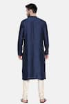 Shop_Mayank Modi - Men_Blue Silk And Cotton Slub Embroidery Mukaish Work Kurta & Churidar Set _at_Aza_Fashions