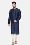 Buy_Mayank Modi - Men_Blue Silk And Cotton Slub Embroidery Mukaish Work Kurta & Churidar Set _Online_at_Aza_Fashions