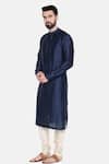 Shop_Mayank Modi - Men_Blue Silk And Cotton Slub Embroidery Mukaish Work Kurta & Churidar Set _Online_at_Aza_Fashions