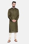 Buy_Mayank Modi - Men_Green Silk And Cotton Slub Embroidery Mukaish Work Kurta & Churidar Set  _at_Aza_Fashions