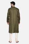 Shop_Mayank Modi - Men_Green Silk And Cotton Slub Embroidery Mukaish Work Kurta & Churidar Set  _at_Aza_Fashions