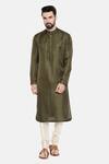 Buy_Mayank Modi - Men_Green Silk And Cotton Slub Embroidery Mukaish Work Kurta & Churidar Set  _Online_at_Aza_Fashions