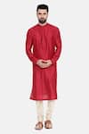 Buy_Mayank Modi - Men_Red Silk And Cotton Slub Embroidery Mukaish Work Kurta & Churidar Set  _at_Aza_Fashions