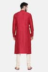 Shop_Mayank Modi - Men_Red Silk And Cotton Slub Embroidery Mukaish Work Kurta & Churidar Set  _at_Aza_Fashions