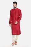 Buy_Mayank Modi - Men_Red Silk And Cotton Slub Embroidery Mukaish Work Kurta & Churidar Set  _Online_at_Aza_Fashions