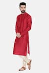 Shop_Mayank Modi - Men_Red Silk And Cotton Slub Embroidery Mukaish Work Kurta & Churidar Set  _Online_at_Aza_Fashions