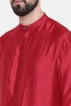 Mayank Modi - Men_Red Silk And Cotton Slub Embroidery Mukaish Work Kurta & Churidar Set  _at_Aza_Fashions