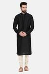 Buy_Mayank Modi - Men_Black Silk And Cotton Slub Embroidery Mukaish Work Kurta & Churidar Set  _at_Aza_Fashions