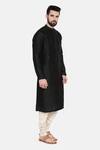 Mayank Modi - Men_Black Silk And Cotton Slub Embroidery Mukaish Work Kurta & Churidar Set  _Online_at_Aza_Fashions