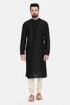 Buy_Mayank Modi - Men_Black Silk And Cotton Slub Embroidery Mukaish Work Kurta & Churidar Set  _Online_at_Aza_Fashions