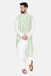 Buy_Mayank Modi - Men_Ivory Silk And Cotton Embroidery Band Collar Kurta & Churidar Set_at_Aza_Fashions