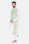 Shop_Mayank Modi - Men_Ivory Silk And Cotton Embroidery Band Collar Kurta & Churidar Set_Online_at_Aza_Fashions