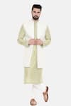 Buy_Mayank Modi - Men_Ivory Silk Chanderi Embroidery Thread And Sequin Long Jacket _at_Aza_Fashions