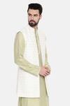 Mayank Modi - Men_Ivory Silk Chanderi Embroidery Thread And Sequin Long Jacket _Online_at_Aza_Fashions