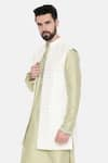 Shop_Mayank Modi - Men_Ivory Silk Chanderi Embroidery Thread And Sequin Long Jacket _Online_at_Aza_Fashions