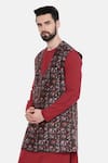 Shop_Mayank Modi - Men_Brown Silk Chanderi Floral Modi Jacket _Online_at_Aza_Fashions