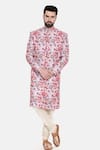 Buy_Mayank Modi - Men_Pink 100% Linen Digital Sherwani With Churidar _at_Aza_Fashions