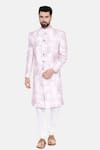 Buy_Mayank Modi - Men_Pink 100% Linen Floral Sherwani With Churidar_at_Aza_Fashions