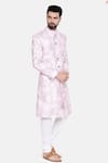 Mayank Modi - Men_Pink 100% Linen Floral Sherwani With Churidar_Online_at_Aza_Fashions
