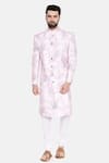 Buy_Mayank Modi - Men_Pink 100% Linen Floral Sherwani With Churidar_Online_at_Aza_Fashions