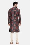 Shop_Mayank Modi - Men_Red Bemberg Linen Floral Sherwani With Churidar_at_Aza_Fashions