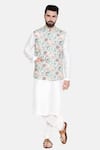 Buy_Mayank Modi - Men_Green Silk And Muslin Floral Bundi _at_Aza_Fashions