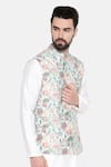 Mayank Modi - Men_Green Silk And Muslin Floral Bundi _Online_at_Aza_Fashions