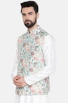 Shop_Mayank Modi - Men_Green Silk And Muslin Floral Bundi _Online_at_Aza_Fashions