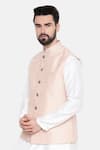 Shop_Mayank Modi - Men_Pink Silk Chanderi Embroidery Sequin And Thread Bundi _Online_at_Aza_Fashions