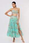 Gopi Vaid_Blue Blouse Crepe, Skirt Georgette Tassel Sweetheart Eve Bustier And Tiered Set_Online_at_Aza_Fashions