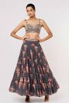 Buy_Gopi Vaid_Grey Blouse Crepe, Skirt Georgette Tassel Sweetheart Eve Bustier And Tiered Set_at_Aza_Fashions