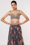 Gopi Vaid_Grey Blouse Crepe, Skirt Georgette Tassel Sweetheart Eve Bustier And Tiered Set_Online_at_Aza_Fashions